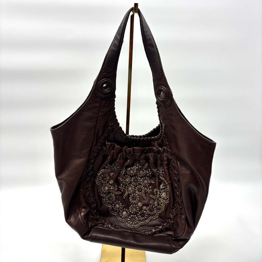 Vintage Brighton Lockheart Whipstitched Beaded Hobo Bag